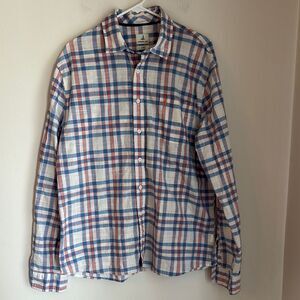 johnnie-O Hangin’ Out Blue white Plaid 100% cotton Casual button down Shirt XL